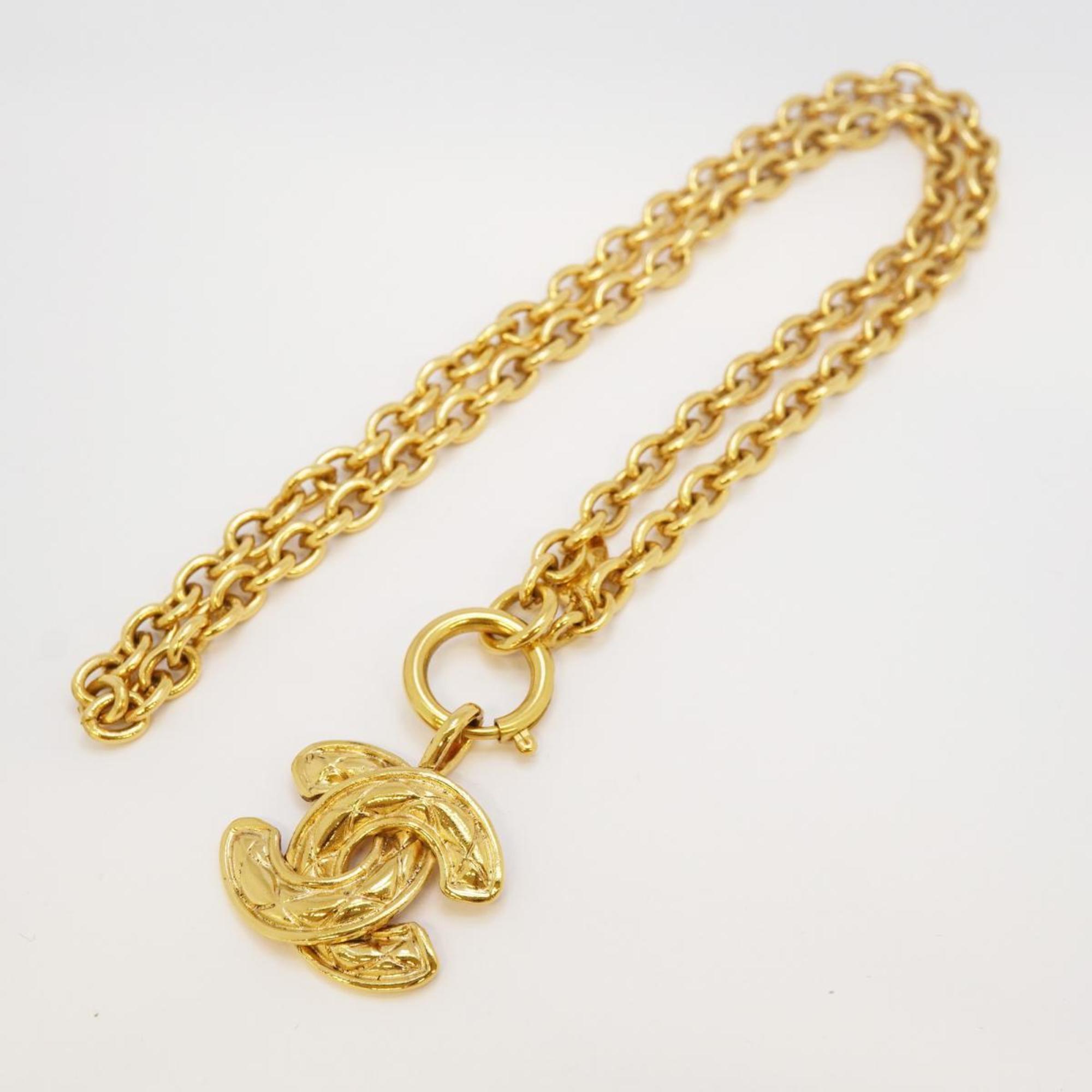 Chanel Necklace Coco Mark Matelasse GP Plated Gold Women's