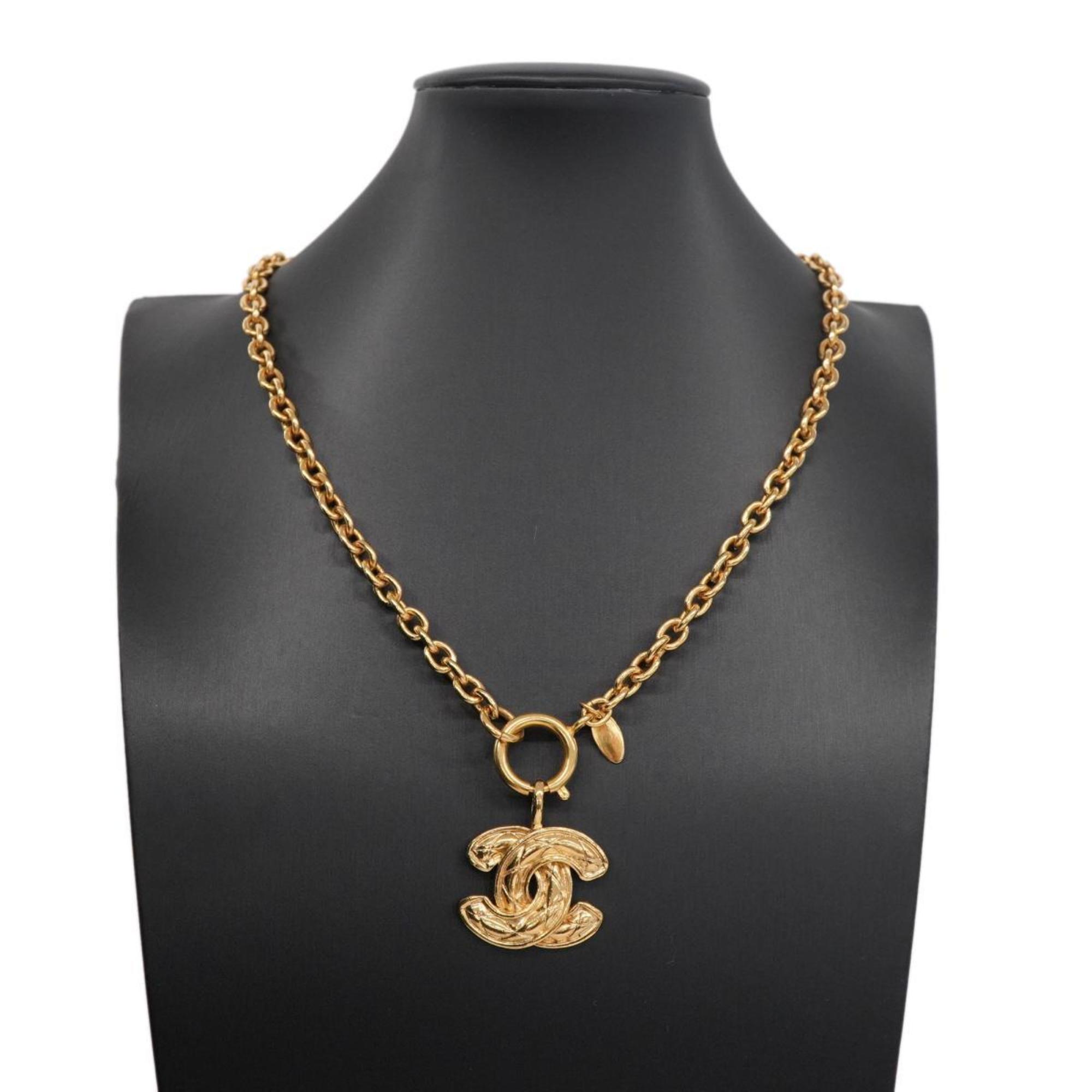 Chanel Necklace Coco Mark Matelasse GP Plated Gold Women's