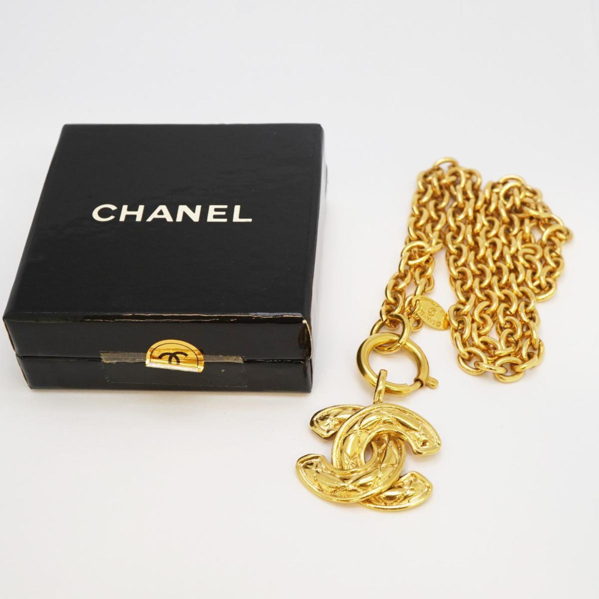 Chanel Necklace Coco Mark Matelasse GP Plated Gold Women's