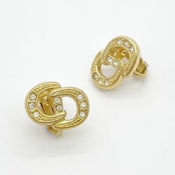 Christian Dior Earrings CD Rhinestone GP Plated Gold Women's