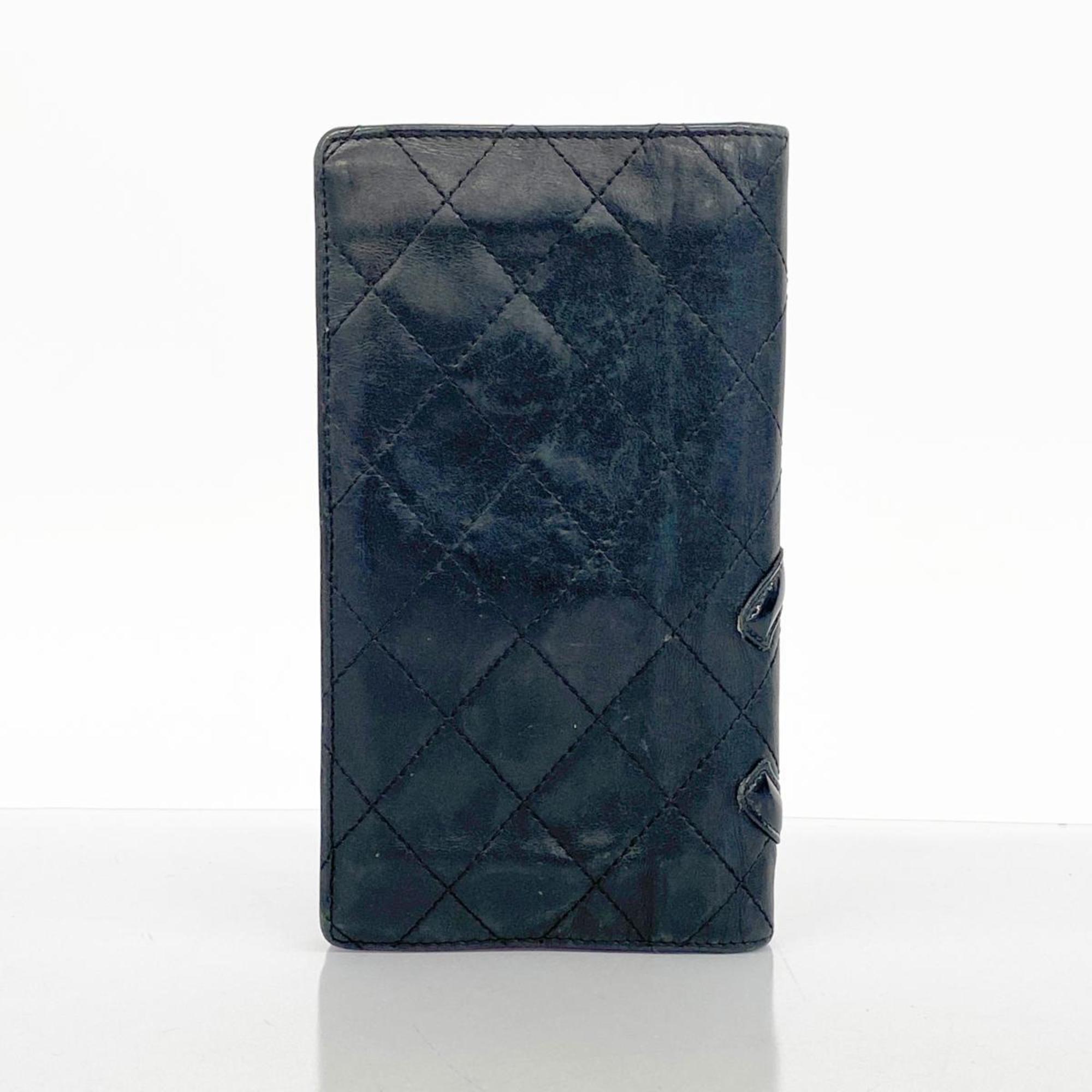 Chanel Long Wallet Cambon Lambskin Black Women's