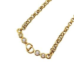 Christian Dior Necklace CD Rhinestone GP Plated Gold Women's