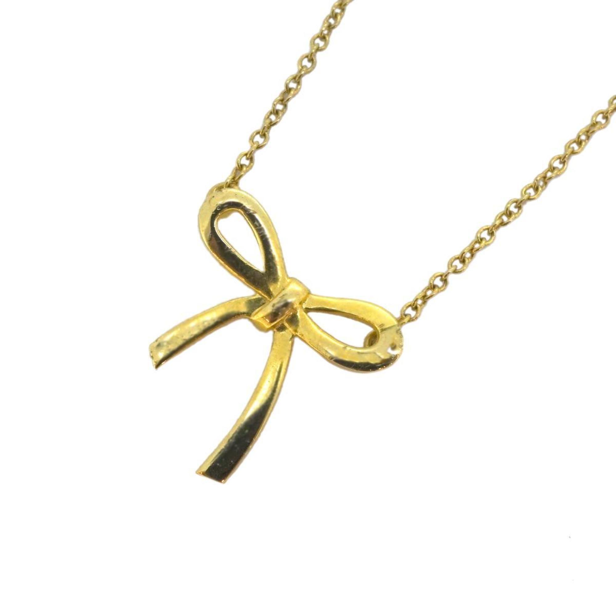 Tiffany Necklace Bow Ribbon K18YG Yellow Gold Women's