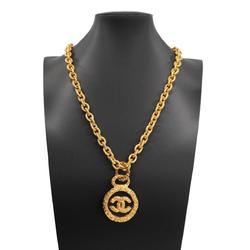 Chanel Necklace Coco Mark Circle Lava Motif GP Plated Gold Clear 93A Women's