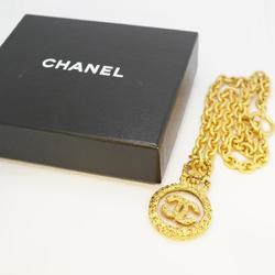 Chanel Necklace Coco Mark Circle Lava Motif GP Plated Gold Clear 93A Women's