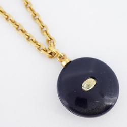 Chanel Necklace Coco Mark Circle Fake Pearl GP Plated Gold Black 03P Women's