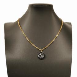 Chanel Necklace Coco Mark Circle Fake Pearl GP Plated Gold Black 03P Women's