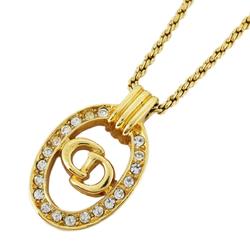 Christian Dior Necklace CD Oval Rhinestone GP Plated Gold Women's