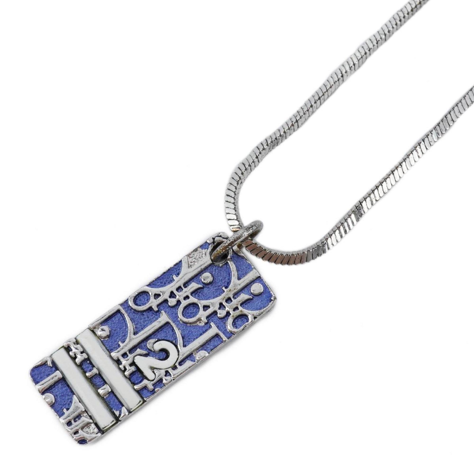 Christian Dior Necklace Trotter Metal Silver Blue Women's