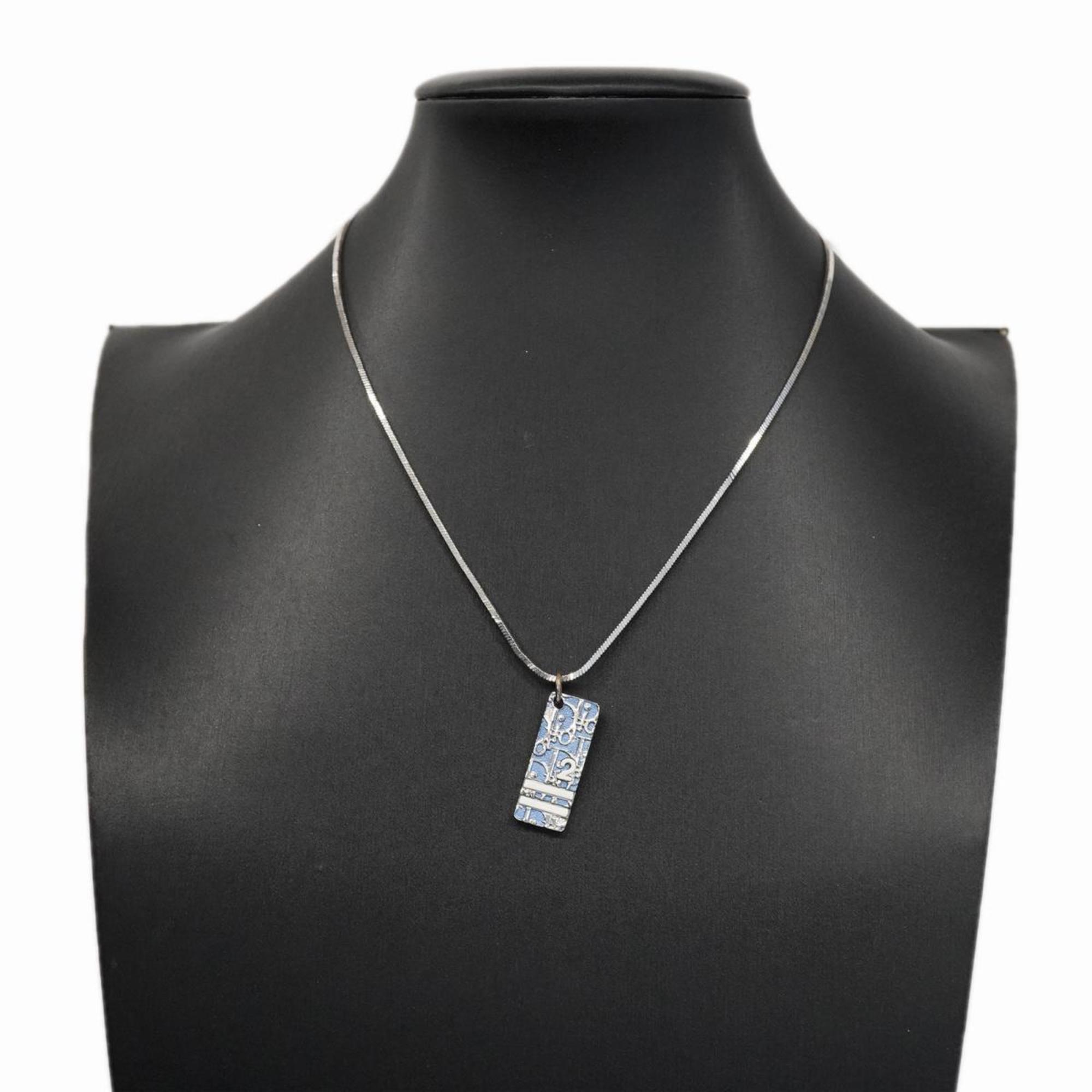 Christian Dior Necklace Trotter Metal Silver Blue Women's