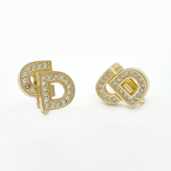 Christian Dior Earrings CD Rhinestone GP Plated Gold Women's