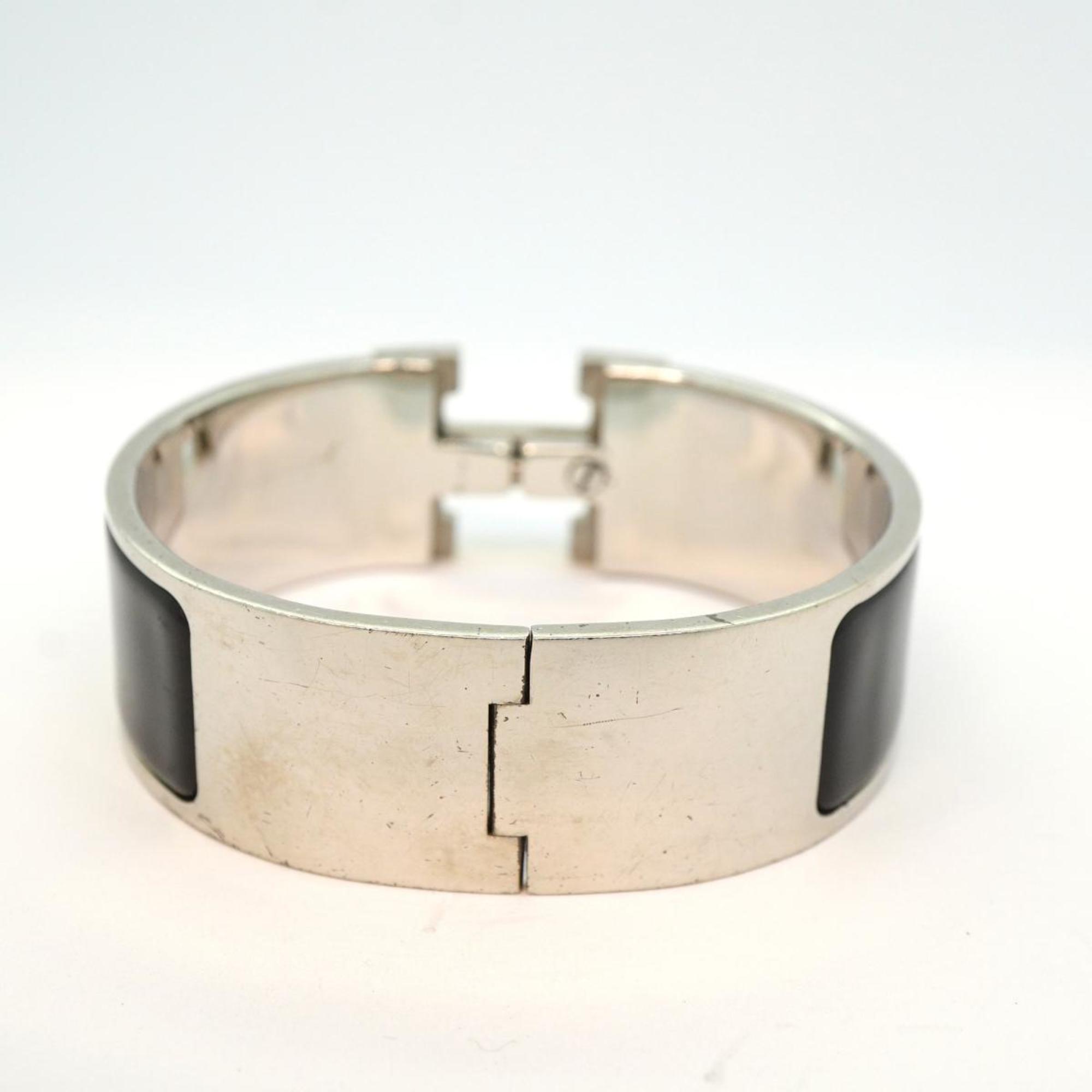 Hermes Bangle Click Clack GM Metal Material Silver Black Men's Women's