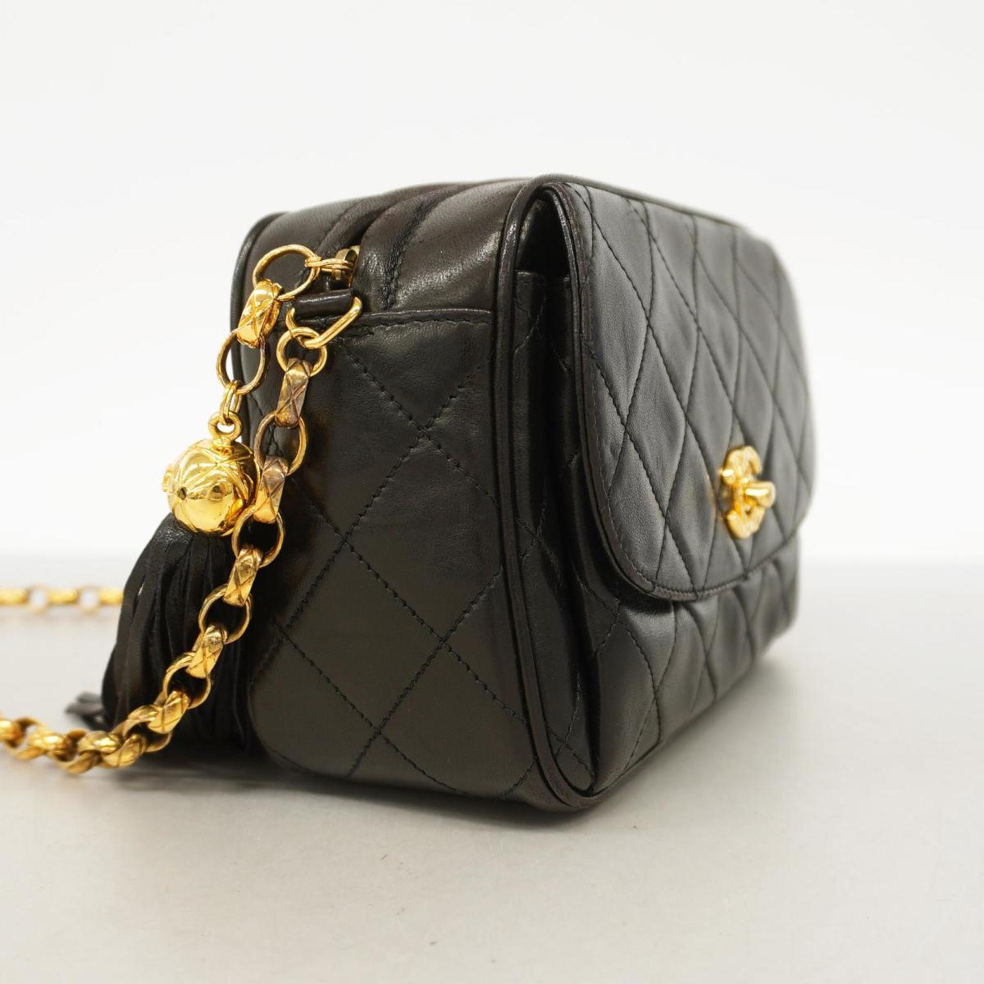 Chanel Shoulder Bag Matelasse Brilliant with Chain Lambskin Black Women's