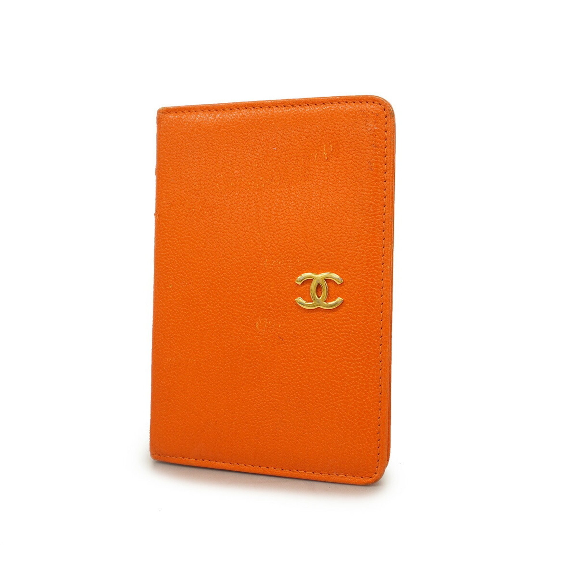 Chanel Business Card Holder/Card Case Leather Orange Champagne Women's