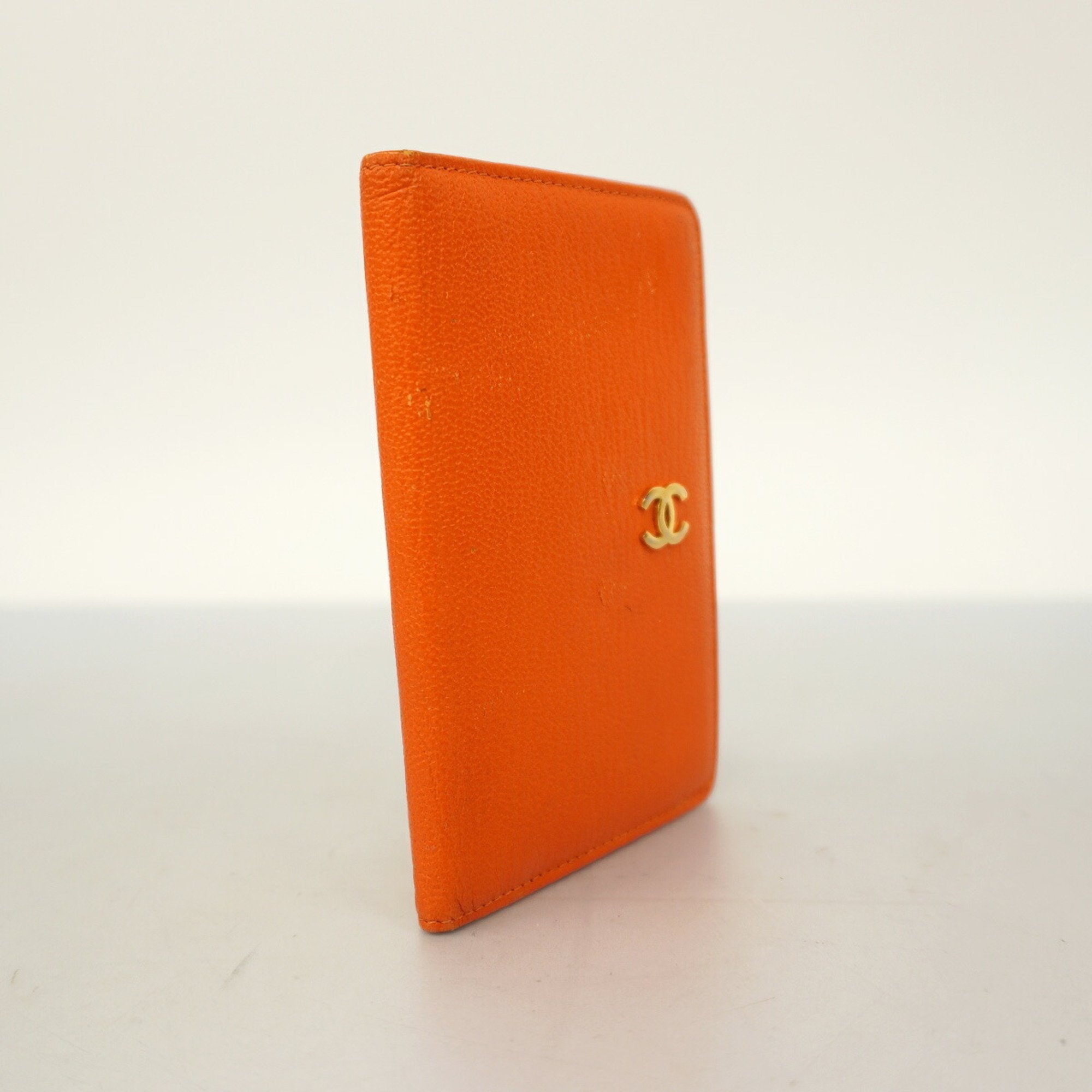 Chanel Business Card Holder/Card Case Leather Orange Champagne Women's