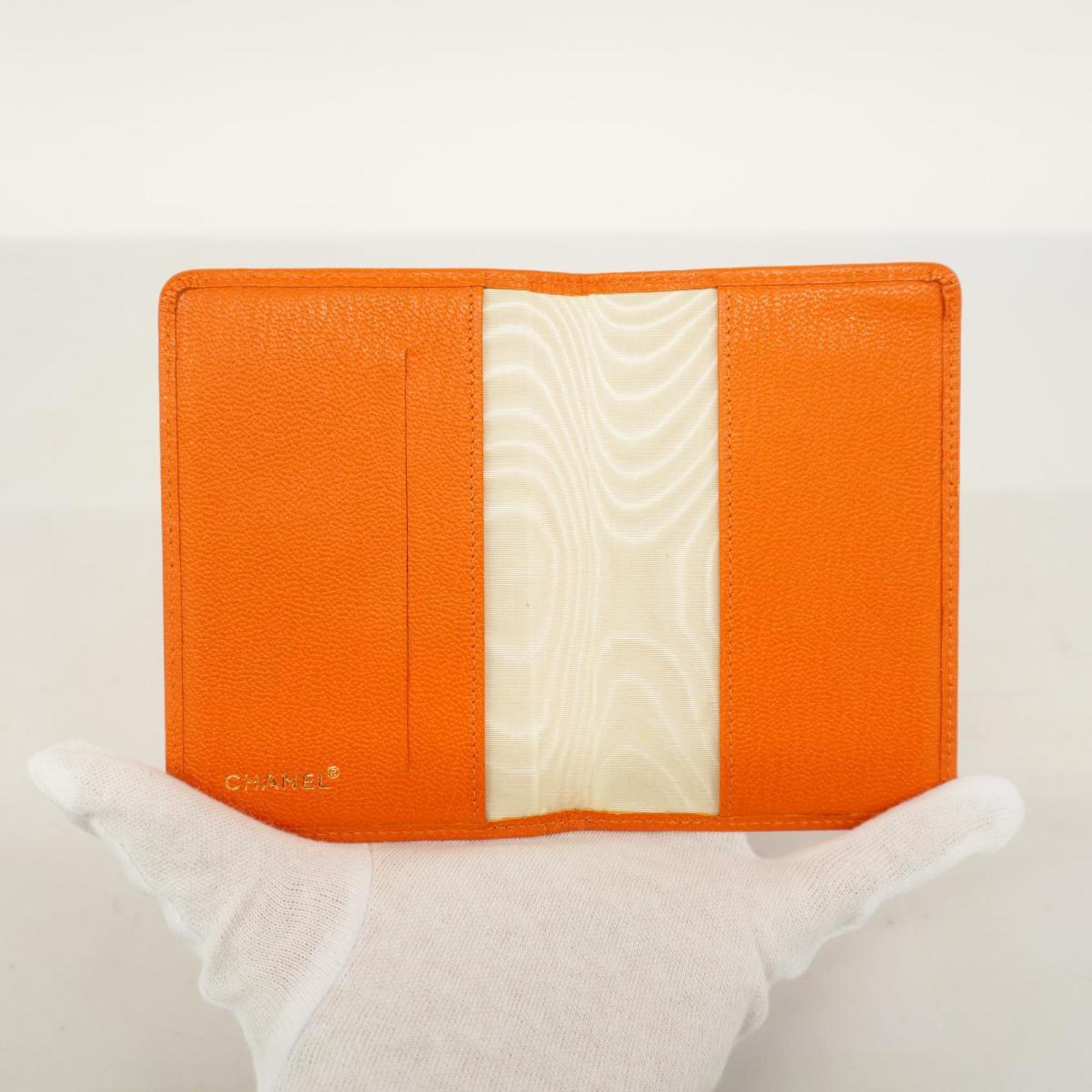 Chanel Business Card Holder/Card Case Leather Orange Champagne Women's