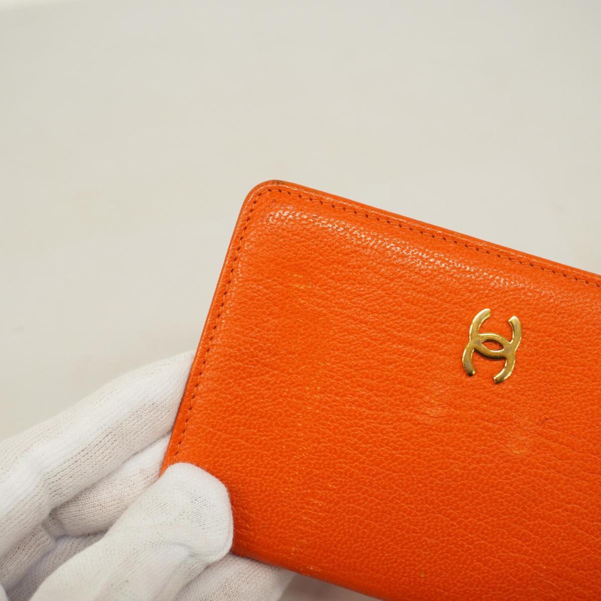 Chanel Business Card Holder/Card Case Leather Orange Champagne Women's