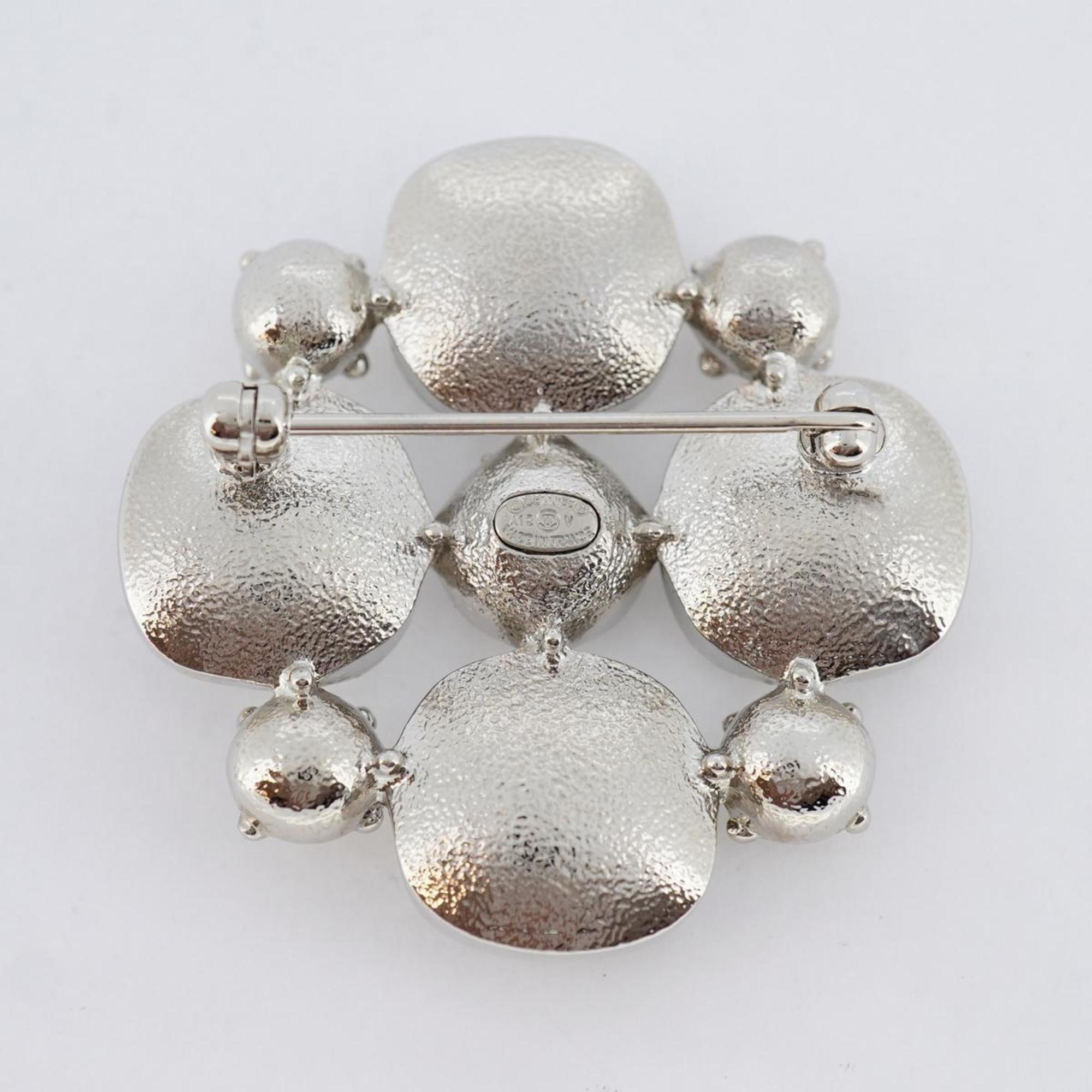 Chanel Brooch Coco Mark Rhinestone Metal Silver A12V Women's