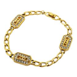 Christian Dior Bracelet CD Rhinestone GP Plated Gold Women's