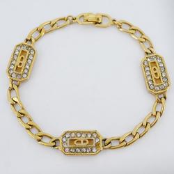 Christian Dior Bracelet CD Rhinestone GP Plated Gold Women's