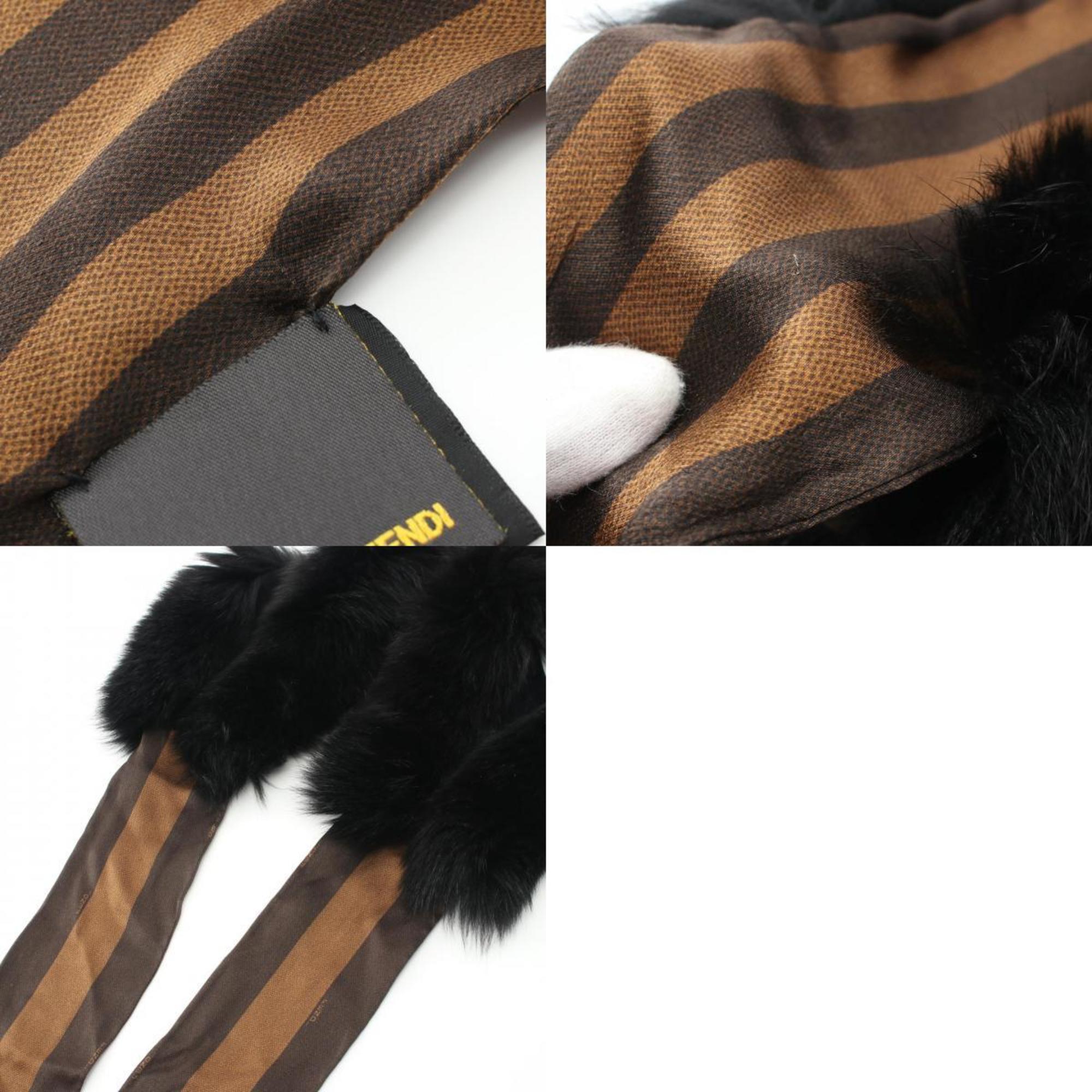 FENDI Pecan Scarf Silk Lapin Fur Women's Brown Black