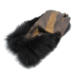 FENDI Pecan Scarf Silk Lapin Fur Women's Brown Black