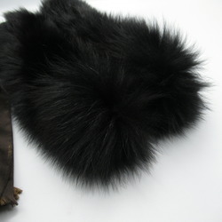 FENDI Pecan Scarf Silk Lapin Fur Women's Brown Black