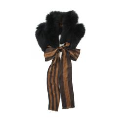 FENDI Pecan Scarf Silk Lapin Fur Women's Brown Black