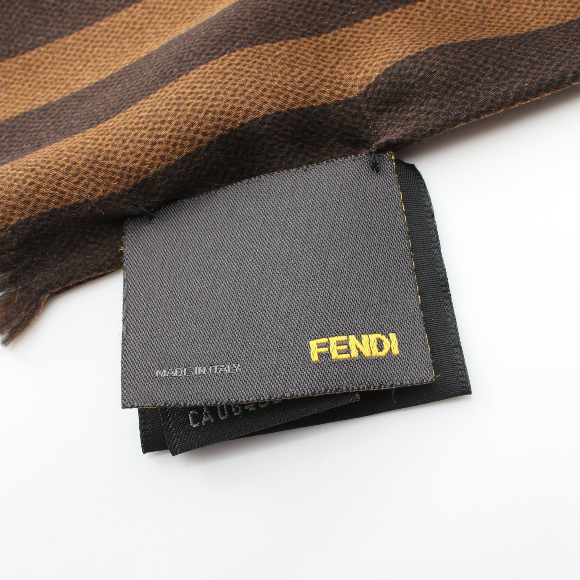 FENDI Pecan Scarf Silk Lapin Fur Women's Brown Black