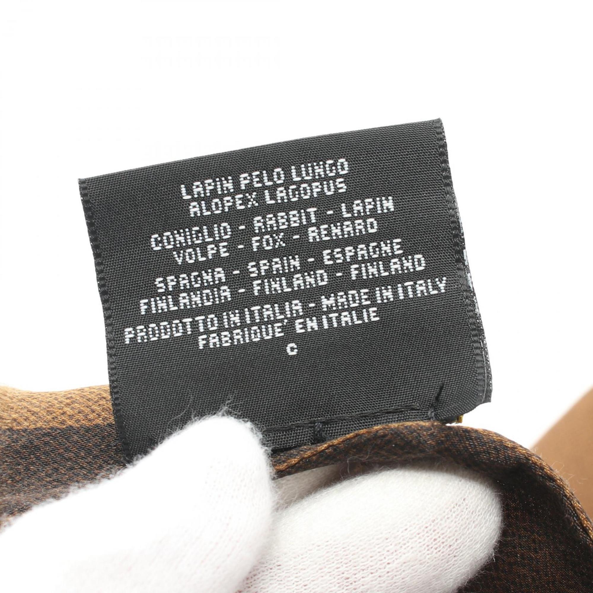 FENDI Pecan Scarf Silk Lapin Fur Women's Brown Black