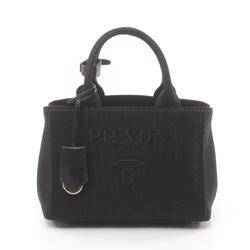 PRADA CANAPA RICAMO Handbag Canvas Bag Women's Black 1BG464