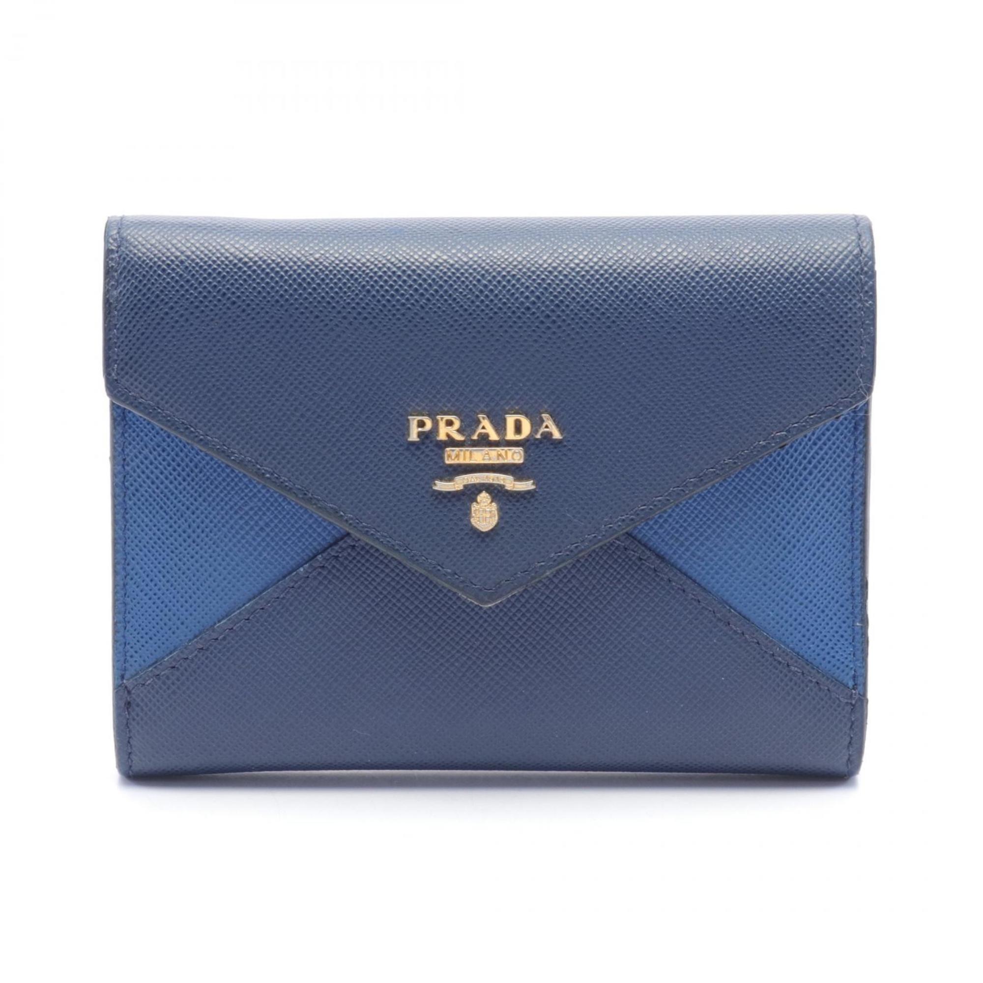 PRADA VELA Business Card Holder/Card Case Saffiano Leather Women's Blue Navy 1MC442