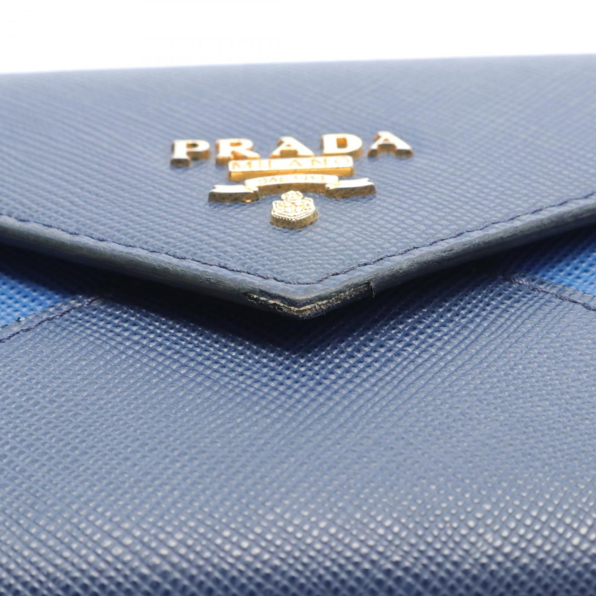 PRADA VELA Business Card Holder/Card Case Saffiano Leather Women's Blue Navy 1MC442