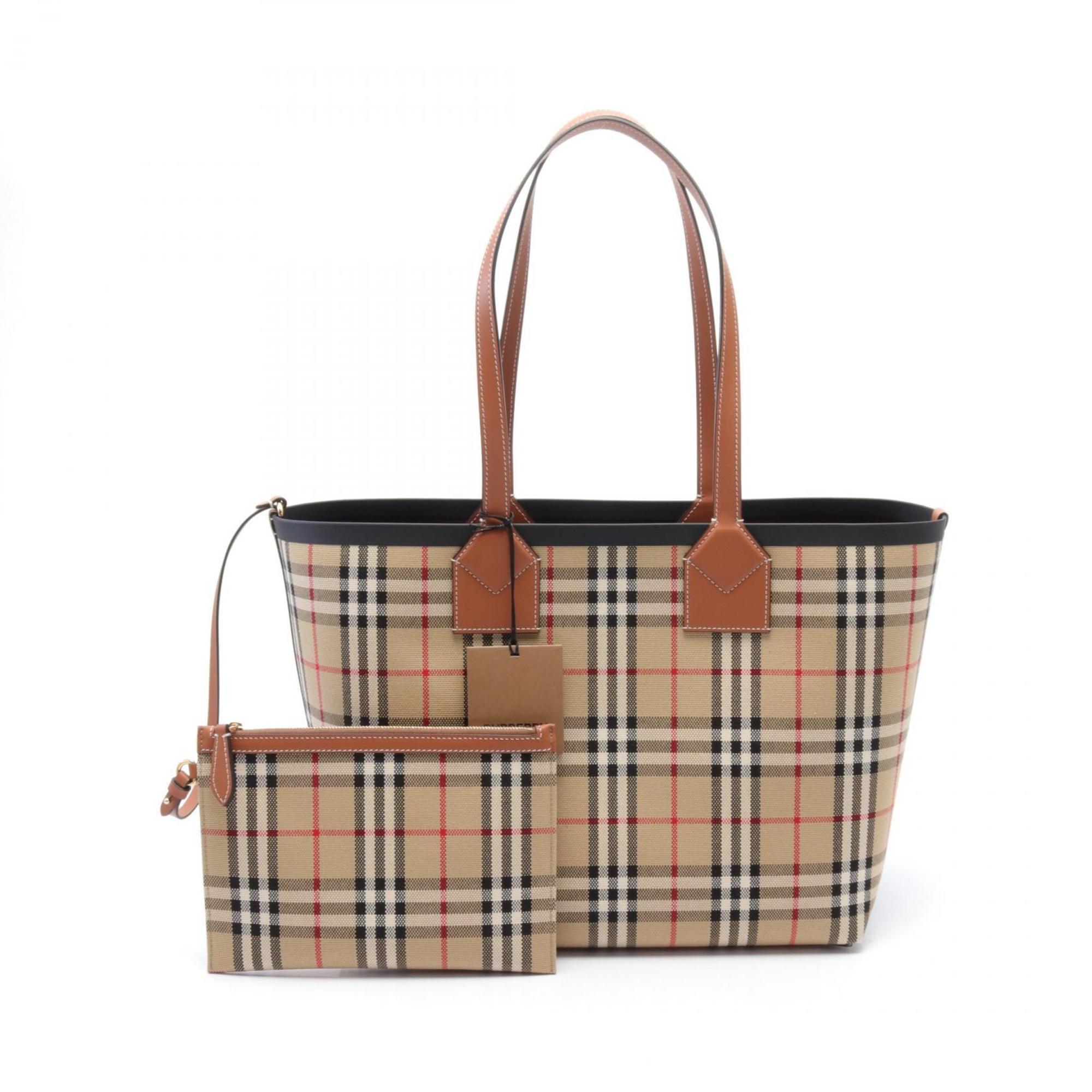 Burberry Tote Bag Canvas Leather Women's Beige Brown Multicolor 8066223