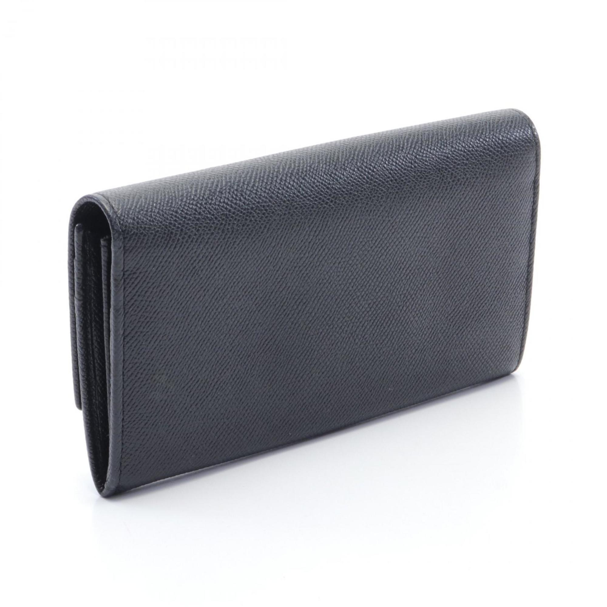 BVLGARI Clip Bi-fold Long Wallet Leather Men's Black