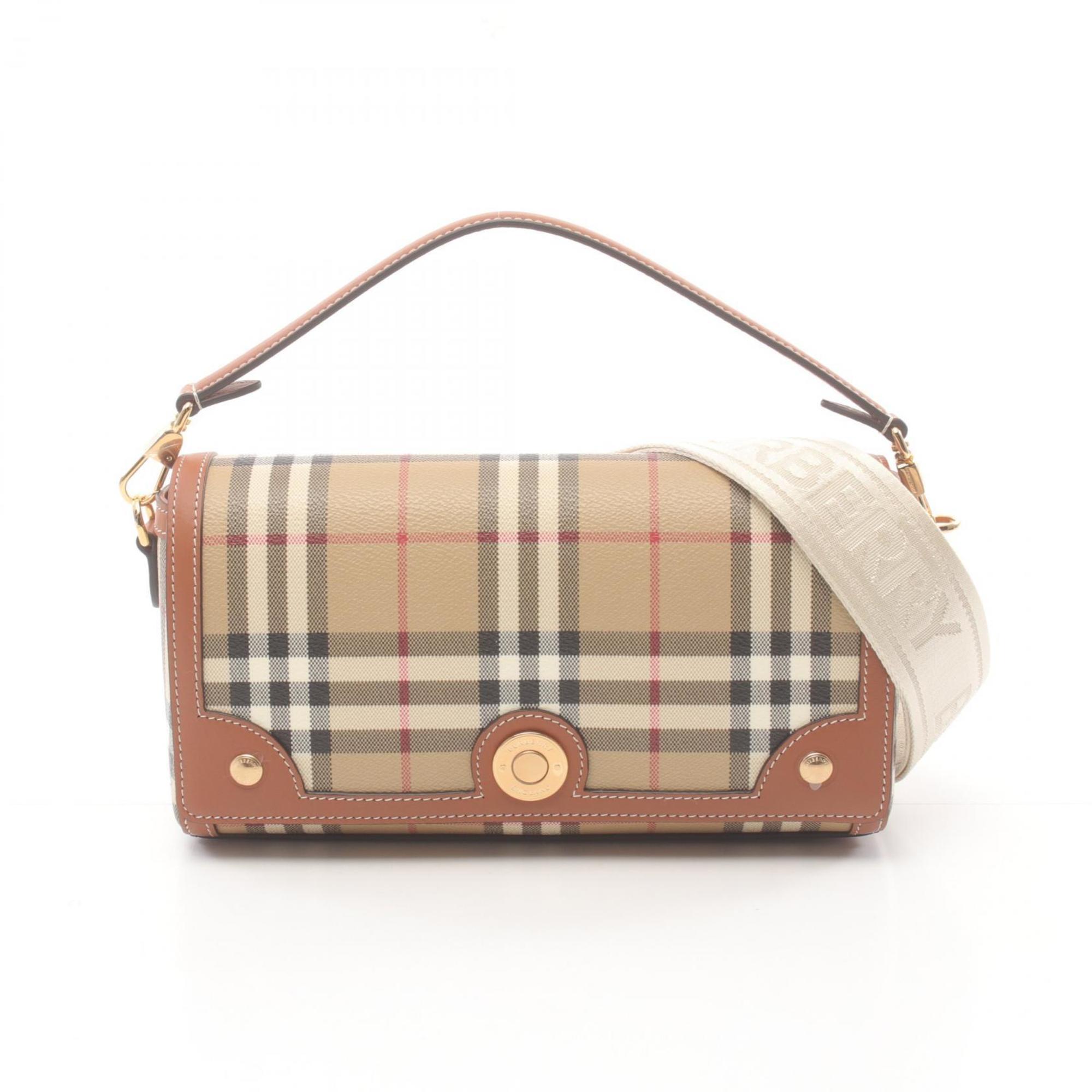 Burberry Check Handbag Bag Coated Canvas Leather Women's Beige Brown Multicolor 8092048