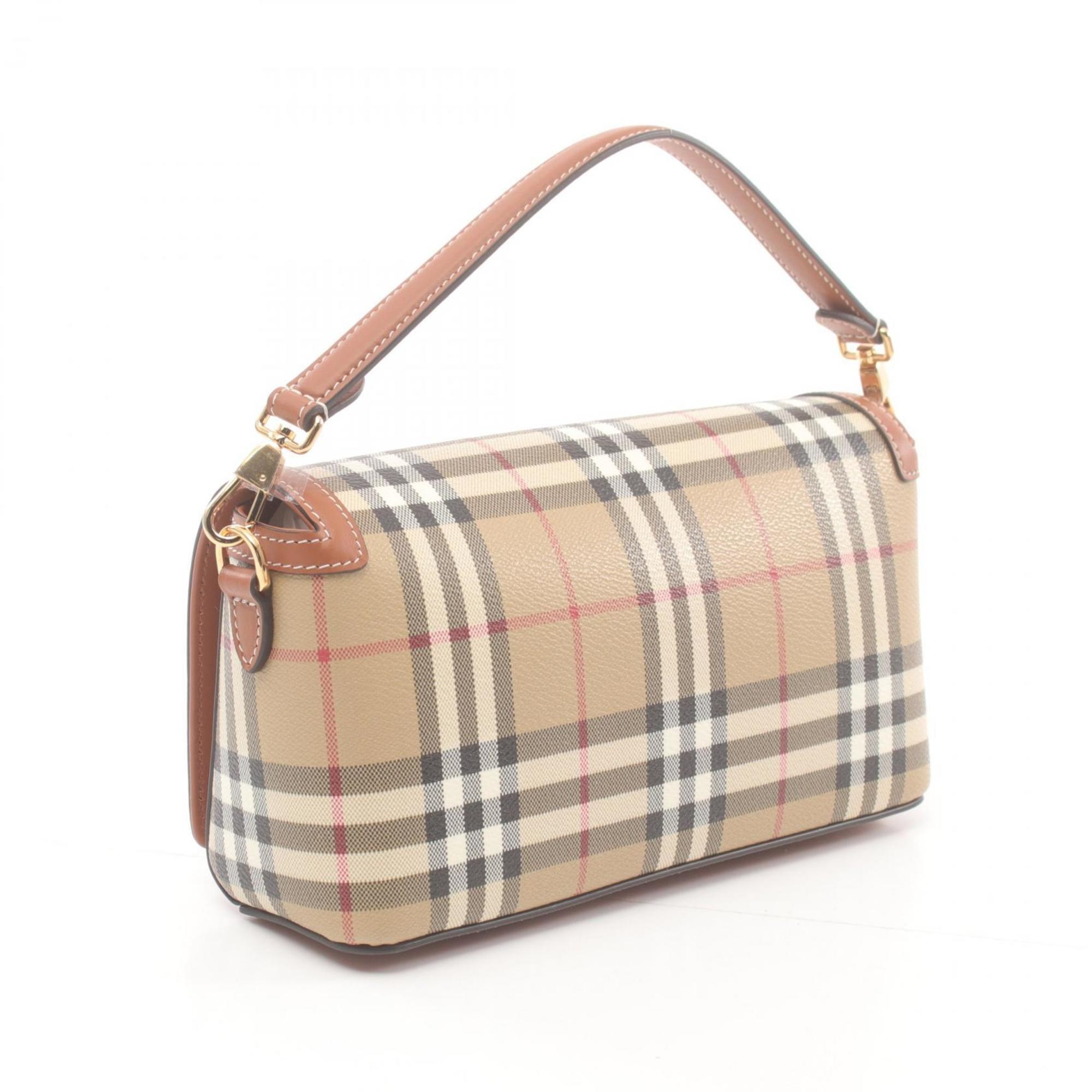 Burberry Check Handbag Bag Coated Canvas Leather Women's Beige Brown Multicolor 8092048