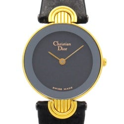 Christian Dior Dior Watch Wristwatch GP (Gold Plated) Leather Strap Women's Black 3032