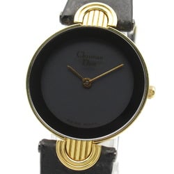 Christian Dior Dior Watch Wristwatch GP (Gold Plated) Leather Strap Women's Black 3032