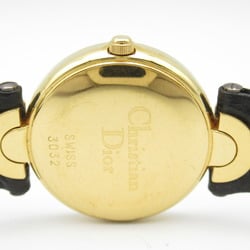 Christian Dior Dior Watch Wristwatch GP (Gold Plated) Leather Strap Women's Black 3032