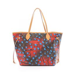 Louis Vuitton Neverfull MM Poppy Denim Tote Bag, Coated Canvas, Leather, Monogram Jungle Dot, Women's, Brown, Red, Blue, M41978