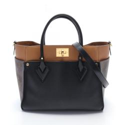 LOUIS VUITTON On My Side MM Handbag Bag Leather Coated Canvas Monogram Women's Black Brown M53823