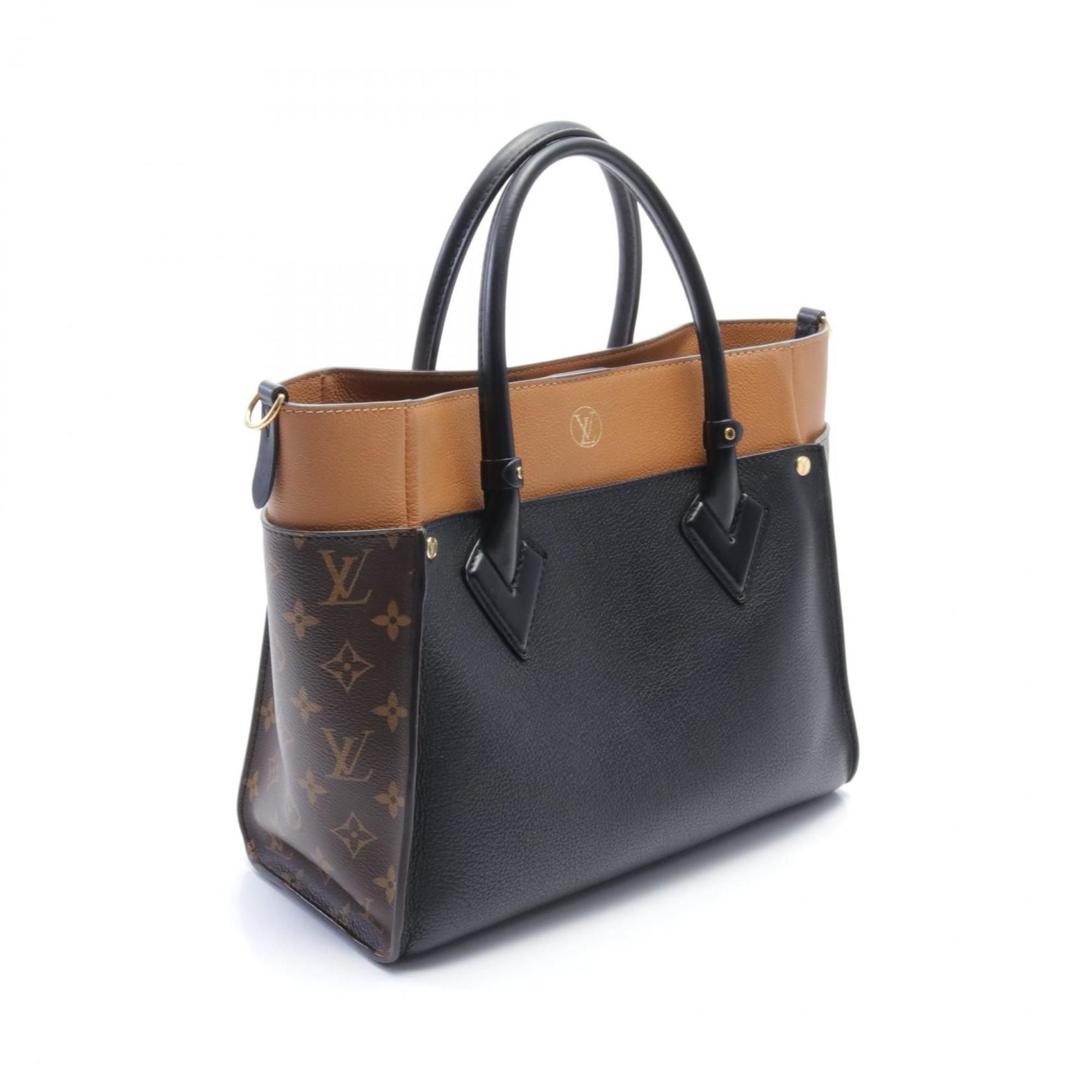 LOUIS VUITTON On My Side MM Handbag Bag Leather Coated Canvas Monogram Women's Black Brown M53823