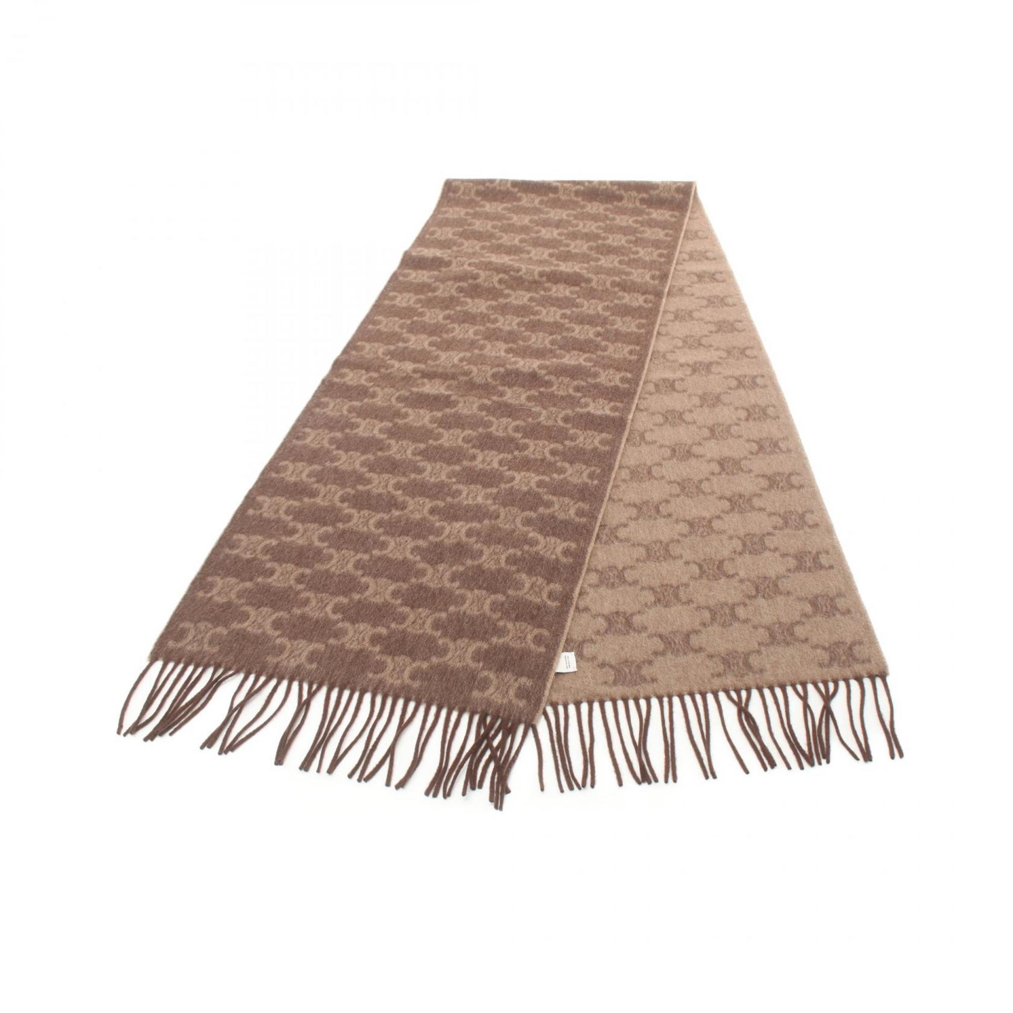 CELINE Monogram Scarf Muffler Clothing Cashmere Women's Beige Brown 2AW02252U