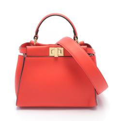 FENDI Peekaboo Handbag Bag Leather Women's Red 8BN244