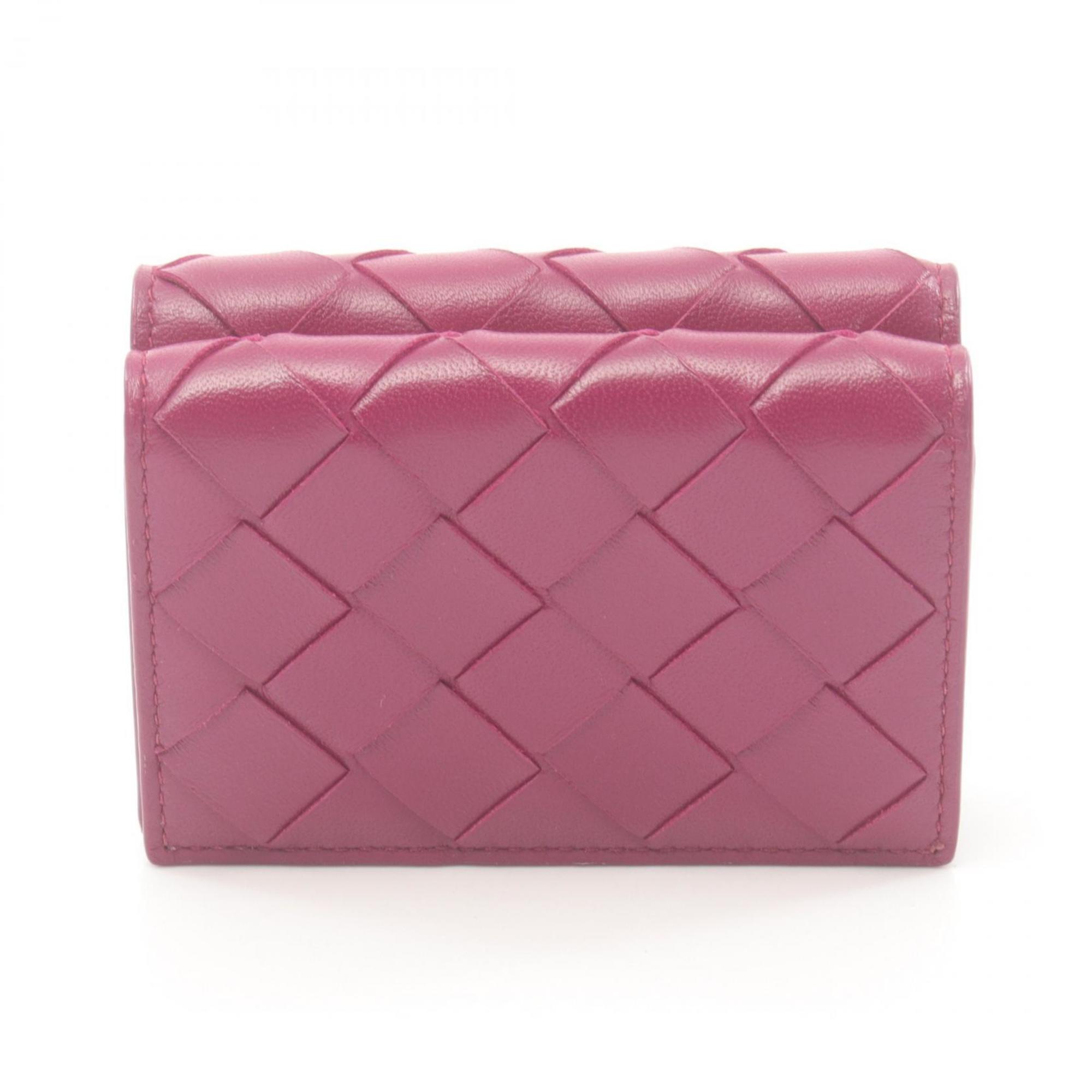 BOTTEGA VENETA Intrecciato Tri-fold Wallet Leather Women's Purple