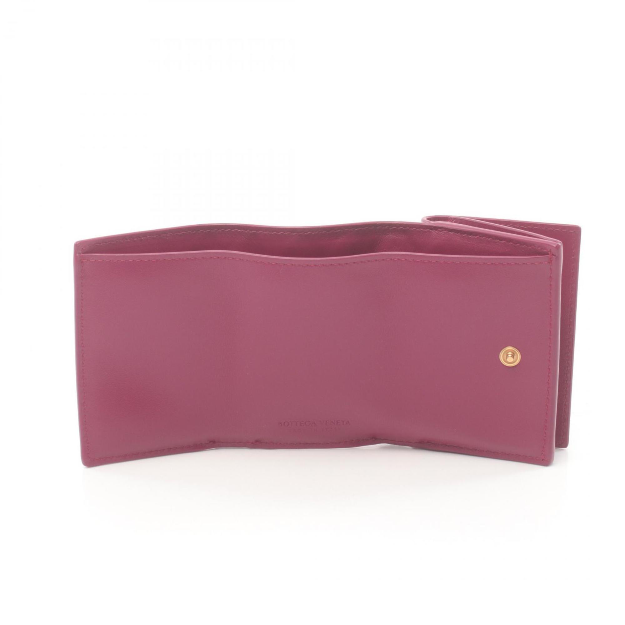 BOTTEGA VENETA Intrecciato Tri-fold Wallet Leather Women's Purple