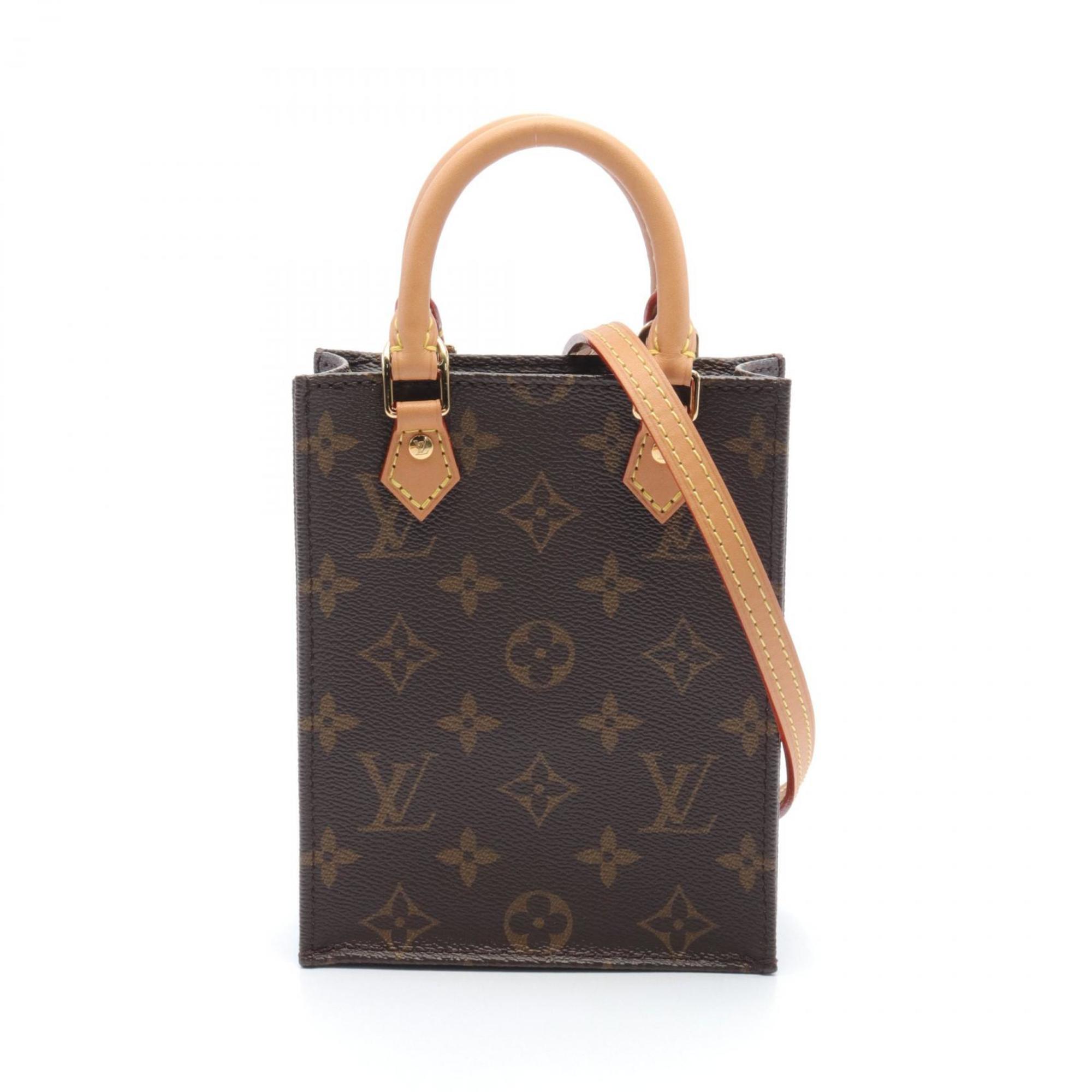 Louis Vuitton Petite Sac Plat Handbag Bag Coated Canvas Leather Monogram Women's Brown M69442