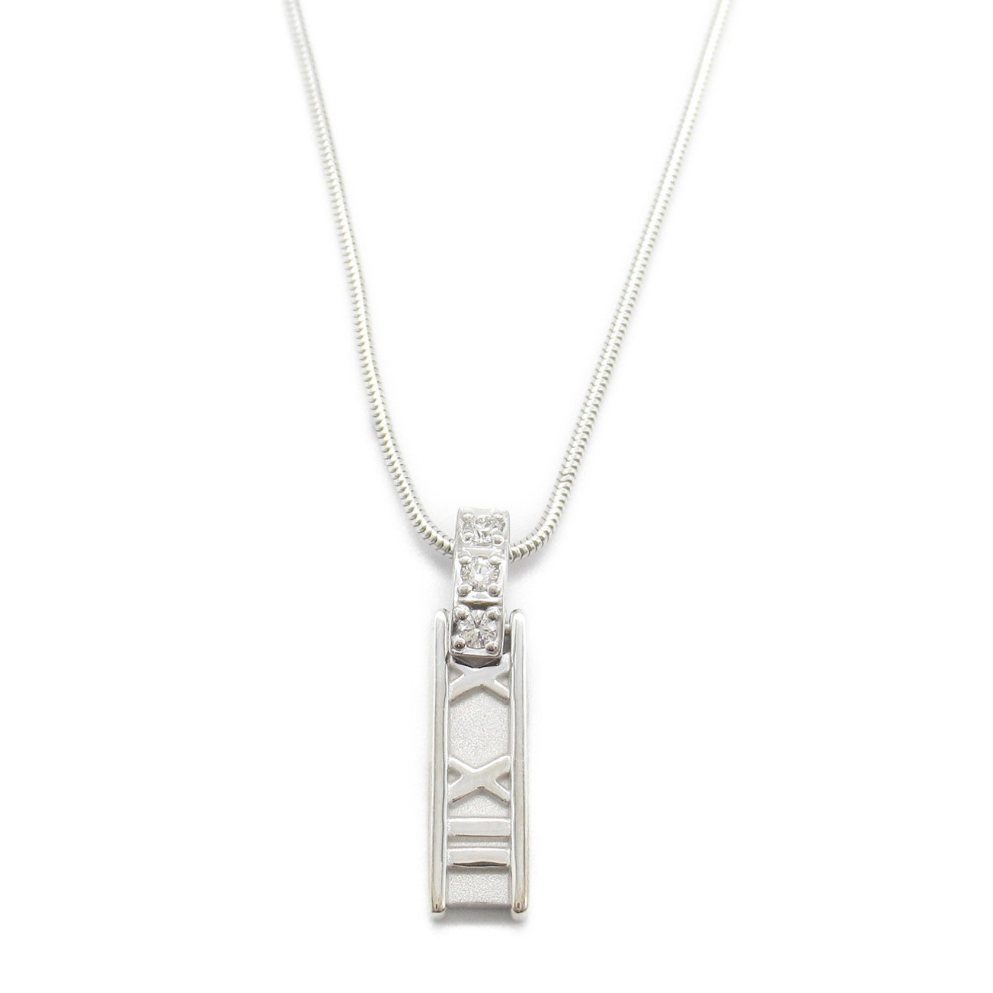 Tiffany & Co. Atlas 3PD Necklace, K18WG (White Gold), Diamond, Women's, Clear