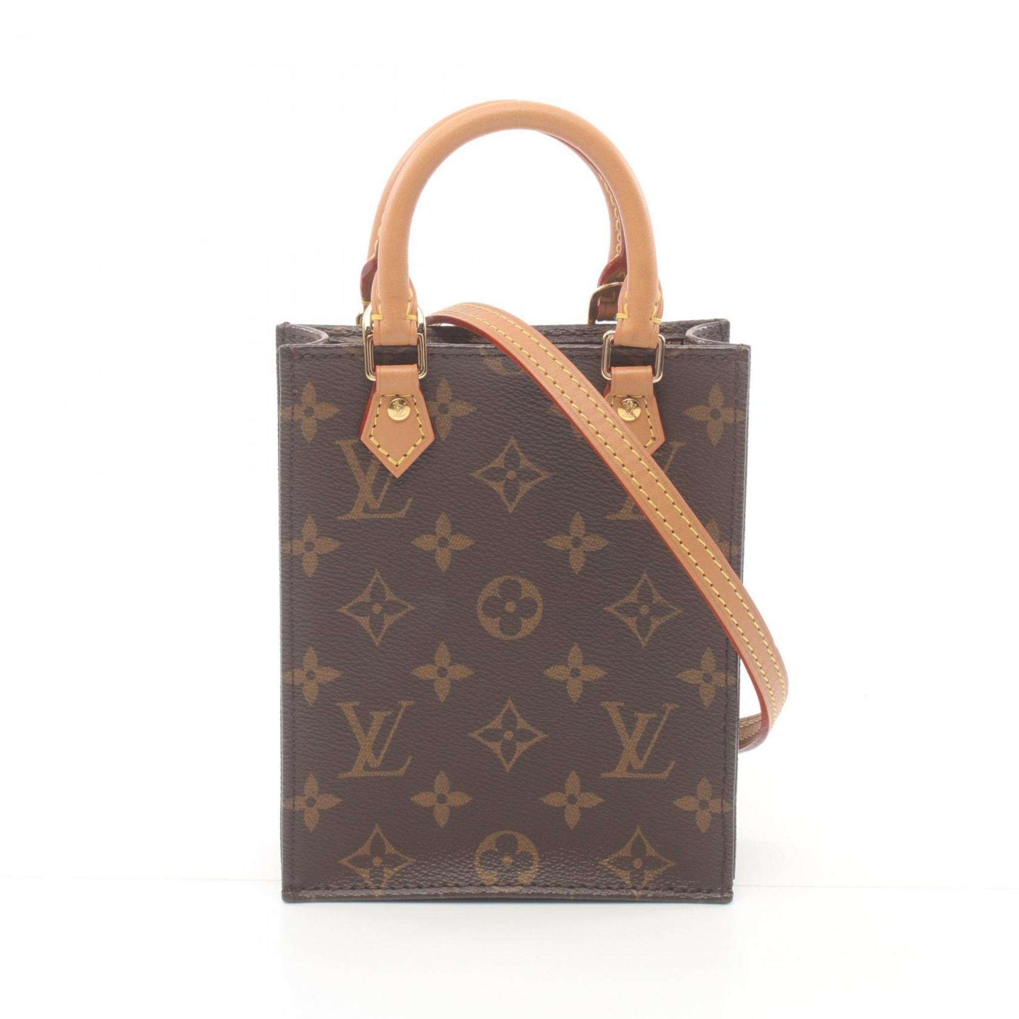 Louis Vuitton Petite Sac Plat Handbag Bag Coated Canvas Leather Monogram Women's Brown M69442